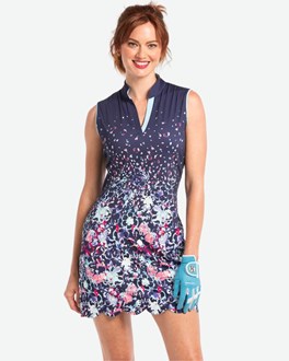 EPNY Gradated Watercolor Floral Print Dress with Laser Scallop Hem Detail